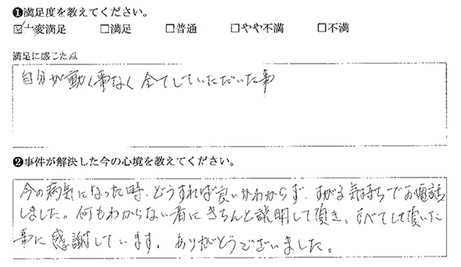 すべてして頂き感謝しています