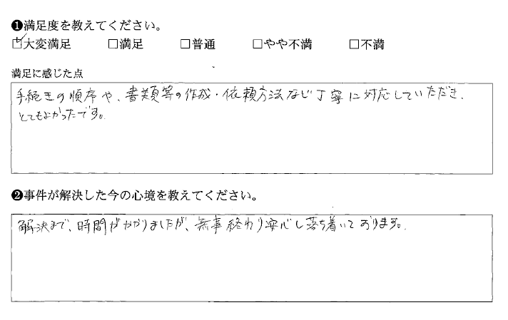 手続きや書類作成など、丁寧な対応でした