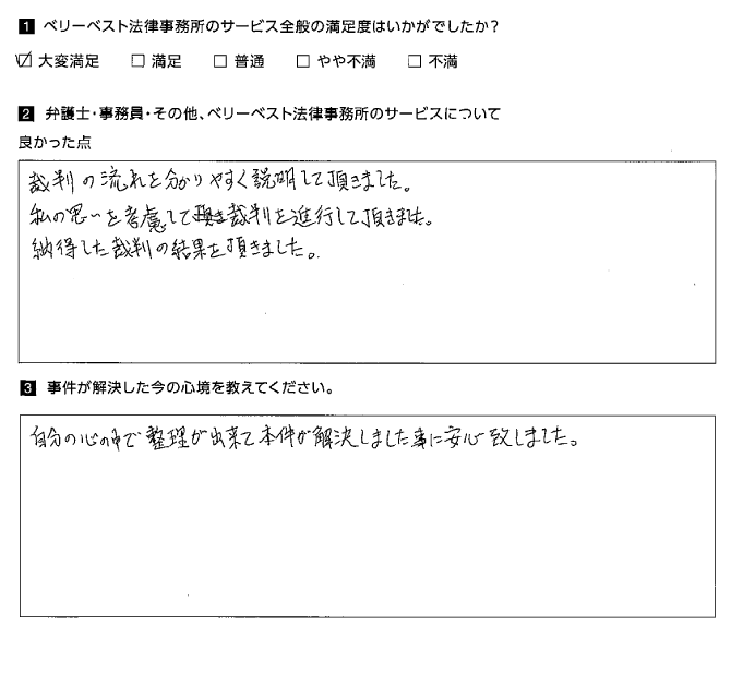 納得した裁判の結果を頂きました